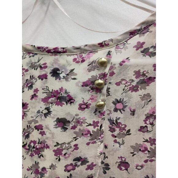 Cynthia Rowley Womens Top Size Small Ivory Purple Floral Chiffon Tulip Back - Picture 9 of 9